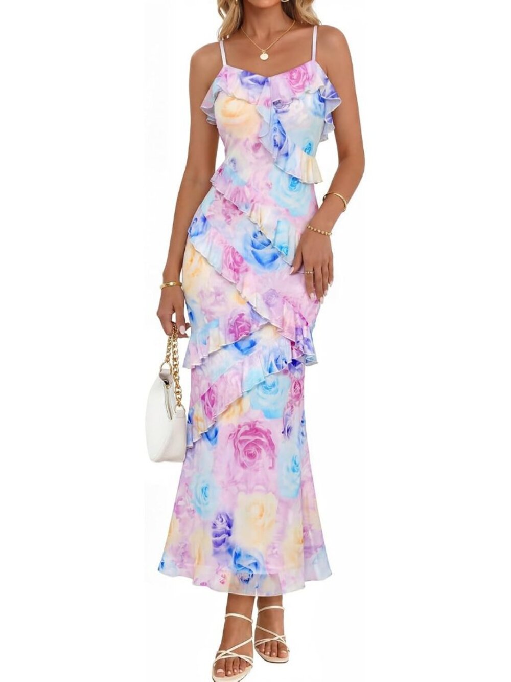 Women's Purple Shoulder Sleeve V Neck High Waist Backless Wedding Dress